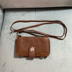 NWOT Stunning embossed RFID leather clutch with optional leather Crossbody strap